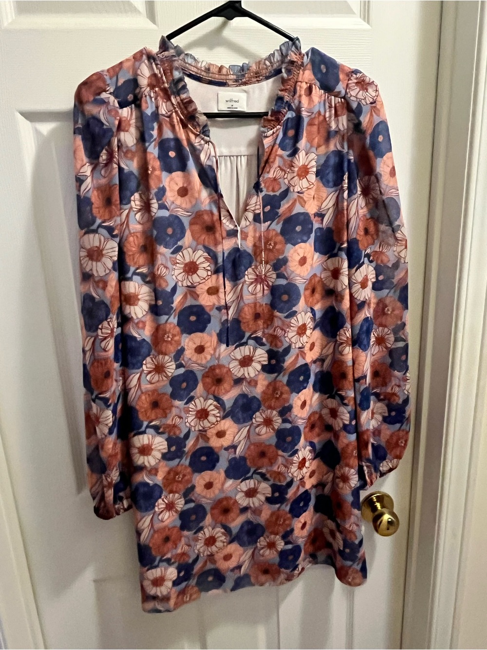 Wilfred Floral Long Sleeve Shift Dress in Blue and Rust